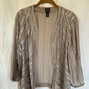 Chicos Travlers Collection Dressy Gilded Strip Jacket Beige 3/4 Length Sleeve